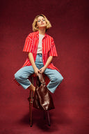 ROBE FRIDA RAYURES ROUGE