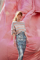 PULL RICO GRIS RAYURES ROSES