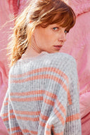 PULL RICO GRIS RAYURES ROSES