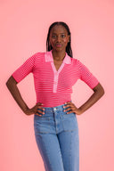 TRICOT EVE RAYE ROUGE ROSE